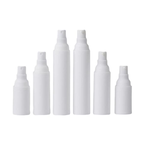 Embalagem vazia Frost White Plastic Bottle 15ml 30ml 50ml DeWarflask Loção Spão Pressione Bomba Reabastecível Pacote Cosmético Recipiente portátil