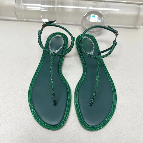 Sandali piatti con strass punta a spillo in pizzo con fascia decorativa alla caviglia scarpe eleganti firmate di lusso scarpe da spiaggia casual da donna di qualità fabbrica di moda Rene Caovilla