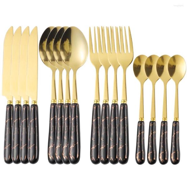 Utensílios de jantar conjunto de cerâmica Calheres de ouro preto conjunto de cozinha de mesa de aço inoxidável Faca de faca de aço