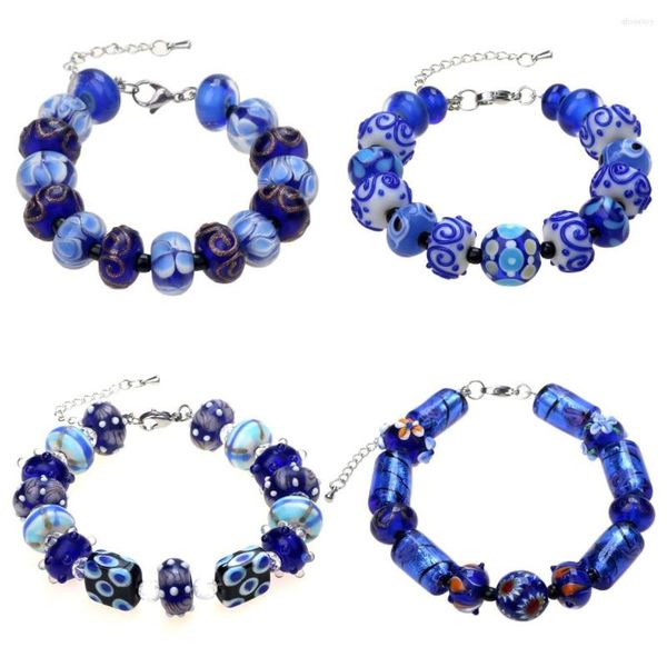 I braccialetti di fascino vendono solo 1Set !! Nessun duplicato !! Treasure Blue Gorgeous !!! Perle in vetro retrò puro fatte a mano per bracciali artigianali !!