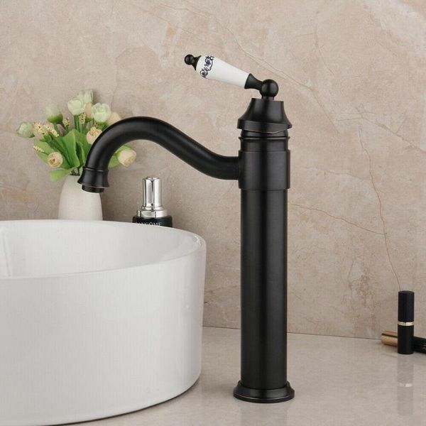 Rubinetti per lavabo da bagno Rubinetto montato su ponte in bronzo lucidato a olio e rubinetti per acqua fredda Miscelatore girevole per lavabo