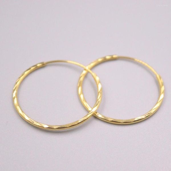 Hoop Earrings Solid Pure 18Kt Yellow Gold Women Laser Figure 2.1-2.5g 27 1.5mmn