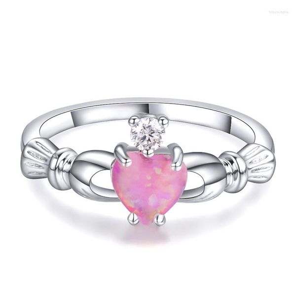 Eheringe Lila Orange Rosa Opal Claddagh Ring Weibliche Niedliche Herz Stein Verlobung Zierliche Silber Farbe Braut Für Frauen