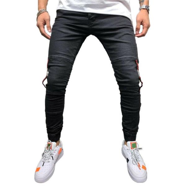 Jeans da uomo Pantaloni skinny elasticizzati alla moda a righe laterali da uomo Pantaloni da uomo casual slim fit in denim estate 2023 online