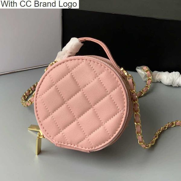 CC Brand Cross Body Damen Rosa Mini Runde Taschen mit Griff Spiegel gefüttert Vanity Kaviar Rindsleder klassische Diamant gesteppte Hardware Kette Umhängetaschen Designer