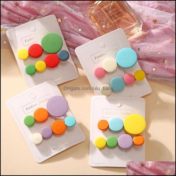 Haarspangen Haarspangen Kawaii Regenbogen Holz Runde Haarnadel Kinder Kinder Pins Zubehör für Frauen Mädchen Haarspange Kopfschmuck Drop De Dh8I0