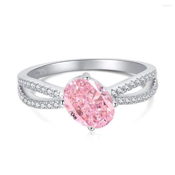 Cluster Ringe WPB S925 Sterling Silber Frauen Blume Rosa Diamant Ring Weibliche Helle 8A Zirkon Luxus Schmuck Mädchen Urlaub Geschenk