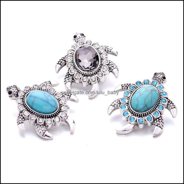 Diğer Snap Buton Takı Bileşenleri Rhinestone Turkuaz Kaplumbağa 18mm Metal Çıtçıt Düğmeleri Fit Bileklik Bileklik Noosa Ze0040 DROP DHLY8