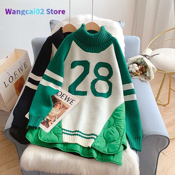 Kadın Sweaters Kadınlar Kış Kalın Sıcak Sweaters Örtmece Taşımacılık Korunuk Koreli Kız Mavi Yeşil Jumper'lar Rahat Gevşek Kapiteli Dikiş Sweater T230228