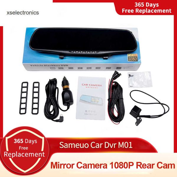 Aggiornamento Car Dvr Mirror Camera Dash Cam Videoregistratore anteriore e posteriore Visione notturna da 4,3 pollici Vista Registrazione automatica inversa Videocamera per auto Dashcam Car DVR