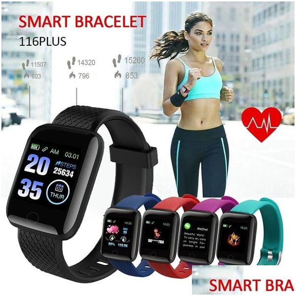 Gadget sanitari 116Plus Bluetooth Frequenza cardiaca Monitor della pressione arteriosa Fitness Tracker Braccialetti sportivi Dispositivi indossabili Contapassi Sma Dhhft