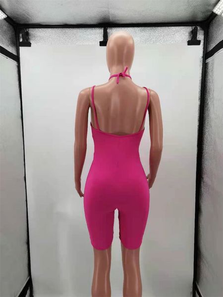 Nieuwe 2024 Designer Zomer Rompertjes Vrouwen Spaghettibandjes Jumpsuits Sexy Diepe V-hals Hollow Out Bodycon Speelpakjes Effen Een Stuk outfits Groothandel Kleding 9362