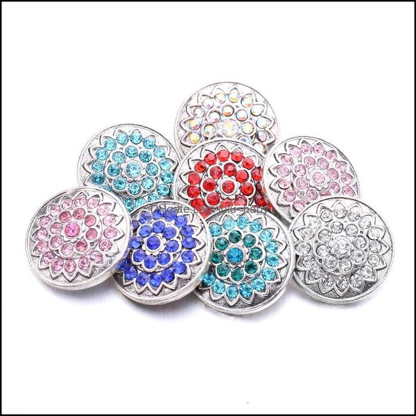 Altri componenti di gioielli con bottone a pressione pieno di strass 18 mm Bottoni a pressione in metallo con bottone a pressione Girasole Fit Bracciale rigido Noosa B1214 Drop Deliv Dhwi8