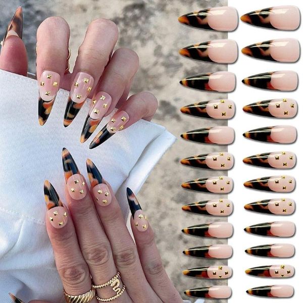 False Nails 24pcs Dicas de unhas Diy Tri-Color Mix Pressione em Francês Francês de Almond Long