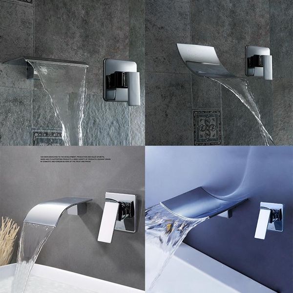 Rubinetti per lavandino del bagno Lavabo a cascata a parete Rubinetto diffuso Miscelatore cromato lucido e acqua fredda