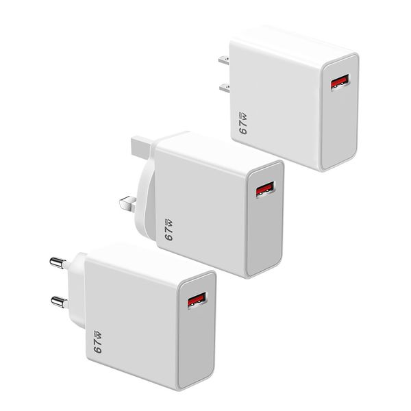 67 W Super-Schnellladung, Super-USB-Wandadapter, Blitzladung, Handy-Ladegerät, 5 V, 5 A, europäisches US-UK-Messgerät, USB-Adapter-Ladekopf