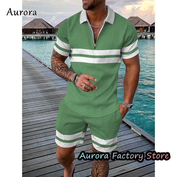 Men's Tracksuits de verão masculino de lazer pólo terno de moda masculina traje de campo e terno de cor sólida maiô de zíper do pescoço do pescoço Terno vintage Z0224