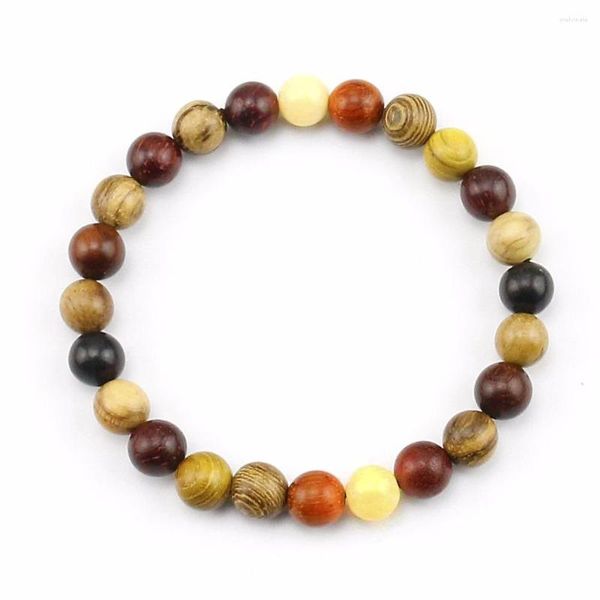 Strand Natural Mix Marrone Nero Perline di legno Bracciali per donna Uomo Accessori per gioielli Bracciale elastico elastico artigianale in legno unisex