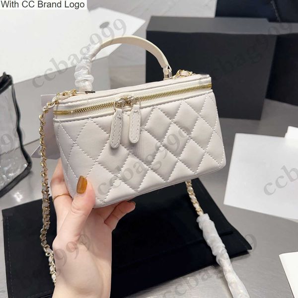 CC Brand Totes Top Handle Totes Mirror Vanity Case Borse cosmetiche Pelle di agnello Classic Black White Diamond Hardware trapuntato Catena Crossbody Designer Grande capacità H