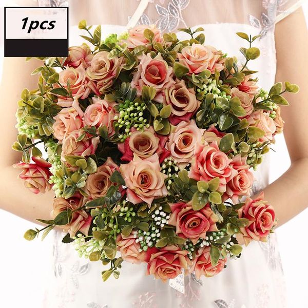 Декоративные цветы 5pc/лот искусственный цветок итальянский керлинг розовый шелк букет Свадебная стрельба для расписки.