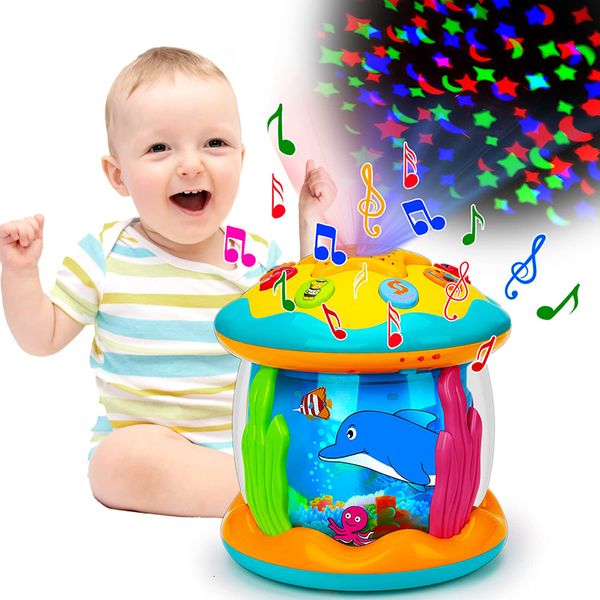 Brinquedos de bebê de bateria Baby 1-3 anos Babies Ocean Light Rotary Projector Toys Musical Montessori Early Educational Sensory Toys for Toddler Gifts 230227