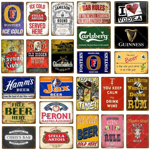 Bira Bar Kuralları Metal Kalay İşaretleri Rum Şarap Vintage Poster Pub Ana Bar Dekor Duvar Sanatı Reklam Tabağı Boyama Etiketi 20x30cm Woo