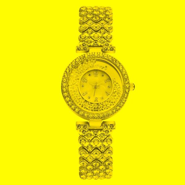 Нарученные часы Женские платье Смотреть полный бриллиантовый набор сплавной корпус Элегантные часы без батарей коричневые часы -часы