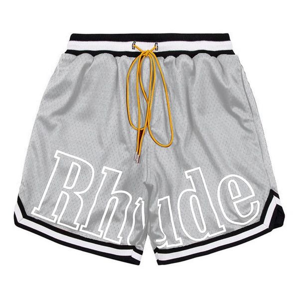 Pantaloncini da uomo Pantaloncini firmati Rhude Capsule da uomo Pantaloni da spiaggia estivi Materiale a rete Sudore traspirante Allentato Fitness Basket Uomo Corto Grigio Taglia Mxl