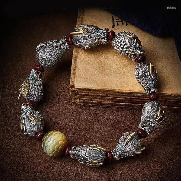 Bracciale rigido RD Longsheng Bracciale a nove bambini Piastra da uomo Gioca con scaglie di drago antico Occhio di tigre Perline di pietra Sensibilità avanzata2877