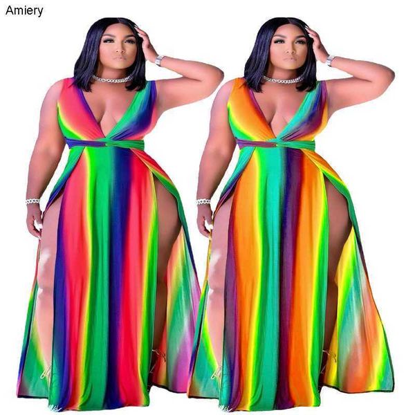 2023 Primavera Estate Plus Size Women Dress New Long Maxi Abiti Allentato Multi Color Big Swing Abito senza maniche Gonna Lady XXL XXXL