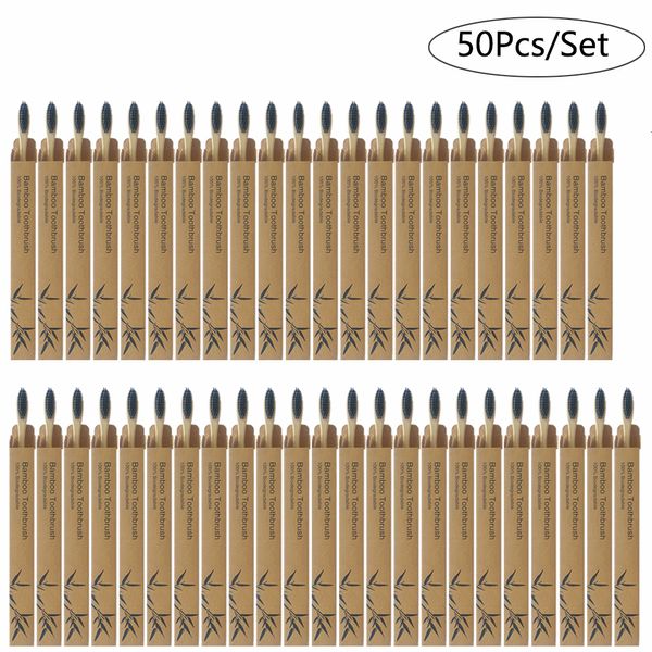 Spazzolino da denti 50Pack Natural Bamboo Wood es Soft Setole Capitellum Fiber Spazzolino da denti EcoFriendly Oral Care all'ingrosso 230228