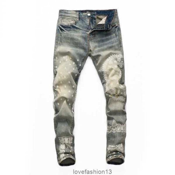 2023 Palazzo Hose Herren Denim Stickerei Hosen Mode Löcher Hose US Größe 28-40 Hip Hop Distressed Zipper