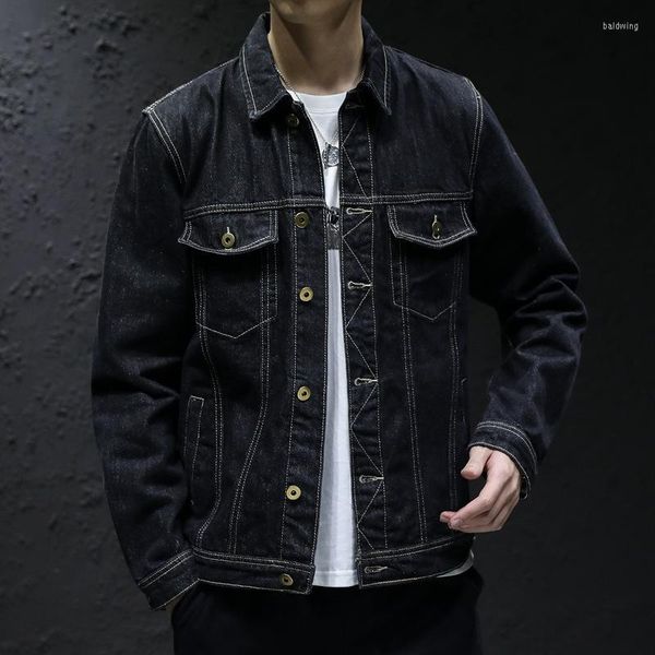 Jaquetas de jaquetas masculinas jeans pretos jeans casacos causais calças de streetwear masculino recorda a coleira de colarinho Plus size m-5xl