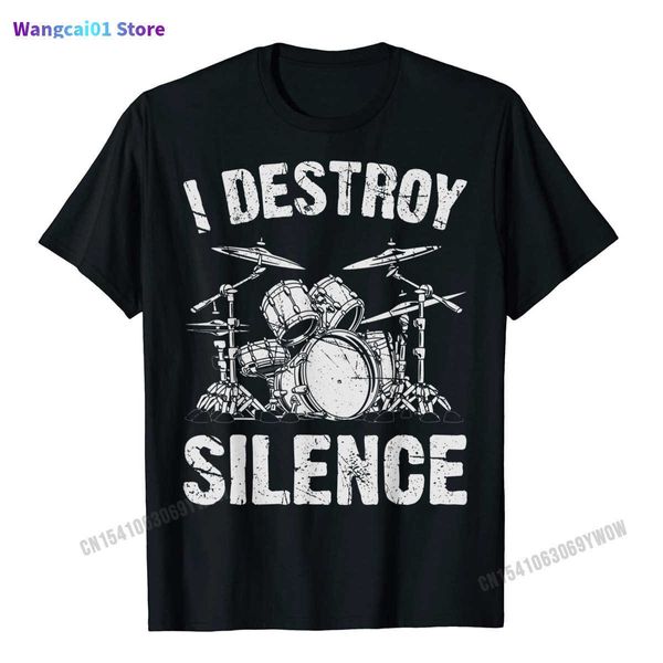 T-shirt da uomo I Destroy Since Drumming Vintage Drummer Drumset Drum Set T-Shirt Harajuku Cotton Casual Tees Cute Youth Tshirts Funny 0301H23