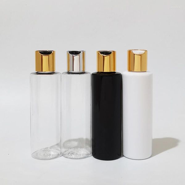 Depolama şişeleri 40pcs 150ml beyaz boş plastik şişe altın alüminyum disk kapak gövdesi şampuan duş jel yağı 5 oz evcil hayvan doldurulabilir