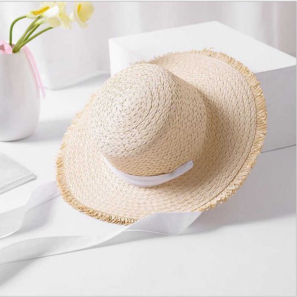 Шляпа шляпы с широкими краями ручной плетение солнечные шляпы для женщин черная лента
