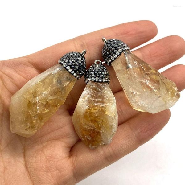 Colares pendentes de pedra natural citrina geométrica de forma geométrica Charms de cristal para jóias DIY Fazendo acessórios de cadeia de suéter de colar
