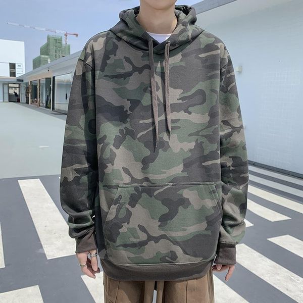 Moletom de moletons masculinos Menas de moda Camuflagem Exército Verde 2023 Estilo tático Moletom com capuz de manga longa Harajuku