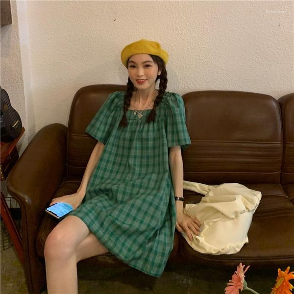 Günlük elbiseler gevşek ins ins ekose elbise kadınlar japon harajuku vintage bayanlar ulzzang kadın kawaii kadınlar için sevimli giysiler