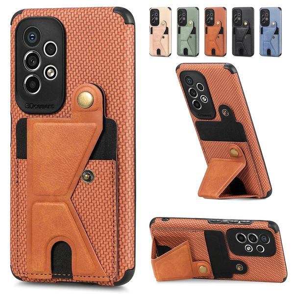 Novos casos Carteira de fibra de carbono Flip Card Holder Phone Case para Samsung Galaxy S21 S23 FE S22 Plus Note 20 Ultra A52s A53 A14 5G Couro iPhone 15 14 13 12 11 Pro Max