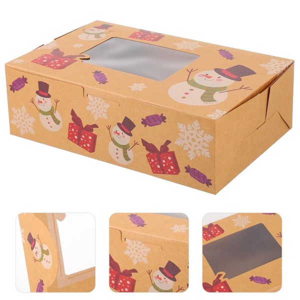 Forniture festive Altre feste 5 pezzi Natale pupazzo di neve Scatole da forno Regalo di biscotti di carta con finestra trasparente