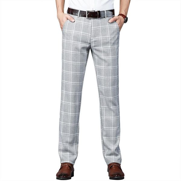 Pantaloni da uomo Marca Estate Plaid Uomo Cotone Lavoro formale Affari Nero Vino Rosso Moda Slim Fit Pantaloni sottili di lusso Maschile 30-38Uomo