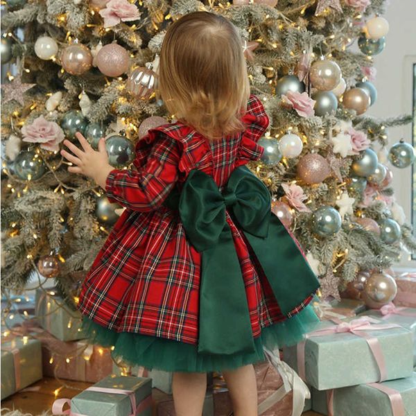 Mädchen Kleider Neue 6M5 Jahre Weihnachten Kleid Für Mädchen Kleinkind Kinder Rot Grün Plaid Bogen Kleider Für Mädchen Weihnachten party Prinzessin Kostüme Kleidung Z0223