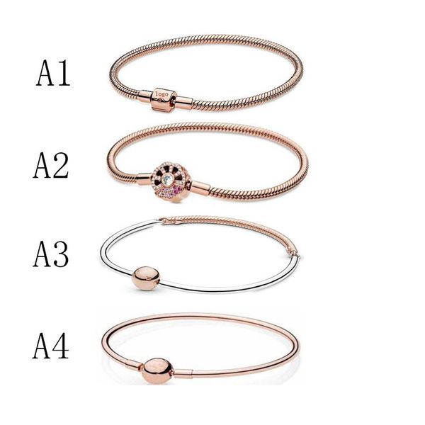 925-Pfund-Silber, neues modisches Charm-Armband, neues Roségold, runder Kopf, dreiteiliges Armband, Schmuck, DIY-Basic-Herren- und Damen-Valentinstag-Armband