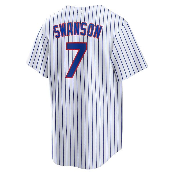 Maglie da baseball Chicago Dansby Swanson 7 Jesrey Bianco Blu Stripe Colore Button Up Uomo Taglia S-XXXL Cucito Mescola e abbina tutte le maglie