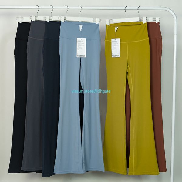 LU-Completo da Yoga da Donna Pantaloni a zampa d'elefante Pantaloni da Corsa Slim Pantaloni Svasati Esercizio Vita Alta Abbigliamento da Fitness Ragazze Pantaloni Skinny Elastici Abbigliamento Sportivo Tessuto in Lycra