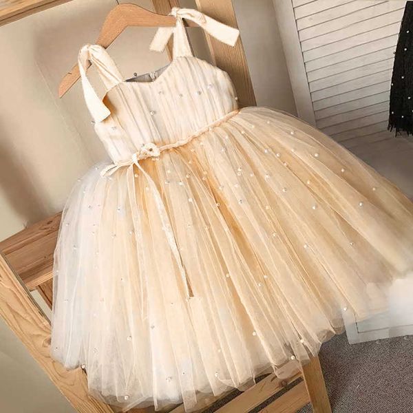 Mädchen Kleider Baby Mädchen Tüll Kleid Prinzessin Party Tutu Flauschigen Kleid Blume Hochzeit Champagner Kleid Kinder Kleidung Kinder Kleidung Vestidos Z0223