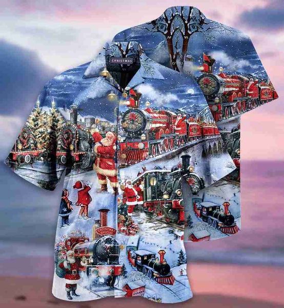 Camicie casual da uomo Nuove camicie casual da uomo Camicie oversize a maniche corte hawaiane vintage natalizie Abbigliamento da spiaggia estivo Z0224