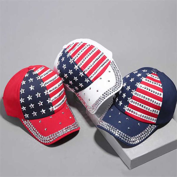 Rivet Caps 3Colors Presidente Hats tornam a América Great Diamond Bling Flag Baseball Cap Beach Beach Sun Hat Unisex 45452