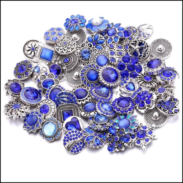 Diğer karışık rhinestone çiçek çırpıda düğme mücevher bileşenleri sier 18mm metal çıtçıt düğmeleri fit bilezik bilekliği noosa damla teslimat fi dh9od